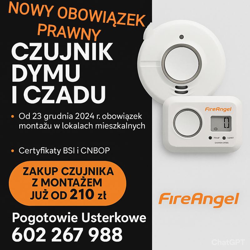 Montaż obowiązkowych czujników tlenkami węgla i dymu